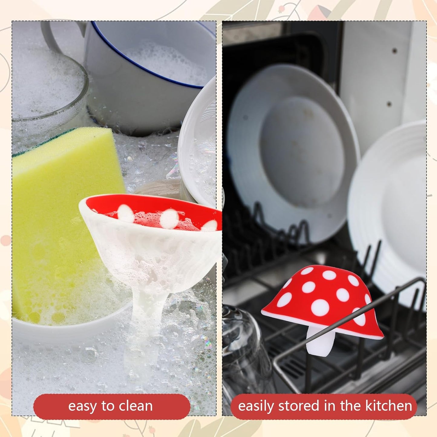 Silicone Mushroom Funnel, Small Kitchen Funnels for Filling Small Bottles, Collapsible Kitchen Funnel Set with 2 Cleaning Brushes, Funny Kitchen Gadgets Kitchen Gifts for Women Mother's Day