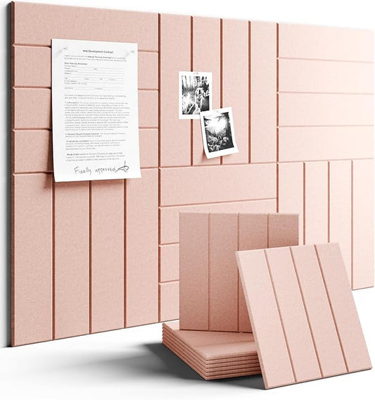 Felt Bulletin Board Tiles Large 36" x 24" Cork Board Alternative-6 Pack with 40 Adhesive Tabs, Thick Slat Wall Panels for Office Decor, Push Pin Board Wall Organizer Alternative - Pink