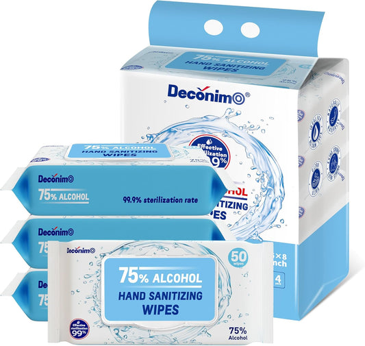 Advanced Large 75% Alcohol Hand Sanitizing Wipes, 4 Packs of 50 (200 Wipes) - (Each Wipe Size 6" x 8")