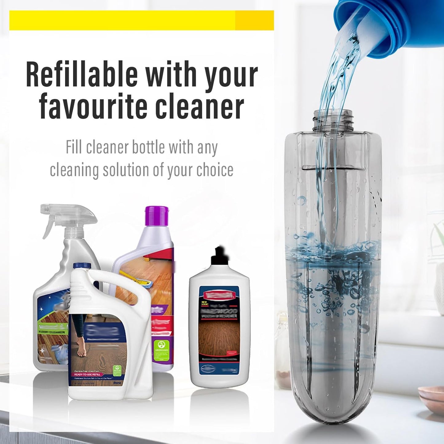 Mops for Floor Cleaning, Spray Mop with 400ml Refillable Bottle and 2 Replacement Pads Dry Wet Floor Household or Commercial Hardwood Laminate Tile Ceramic (Yellow)