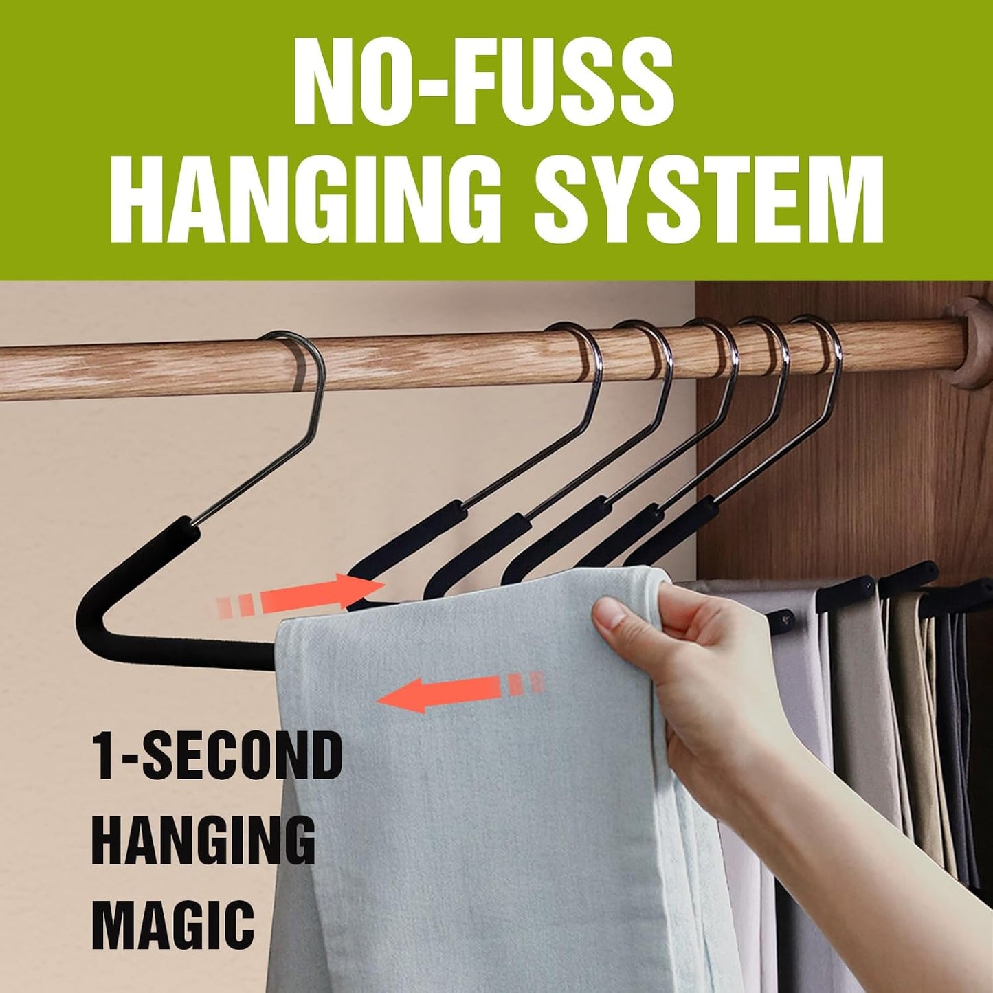 Spring Fever Open Ended Non Slip Sponge Padded Pants Hangers - Chrome Plating Foam Heavy Duty Space Saving Black Long 20