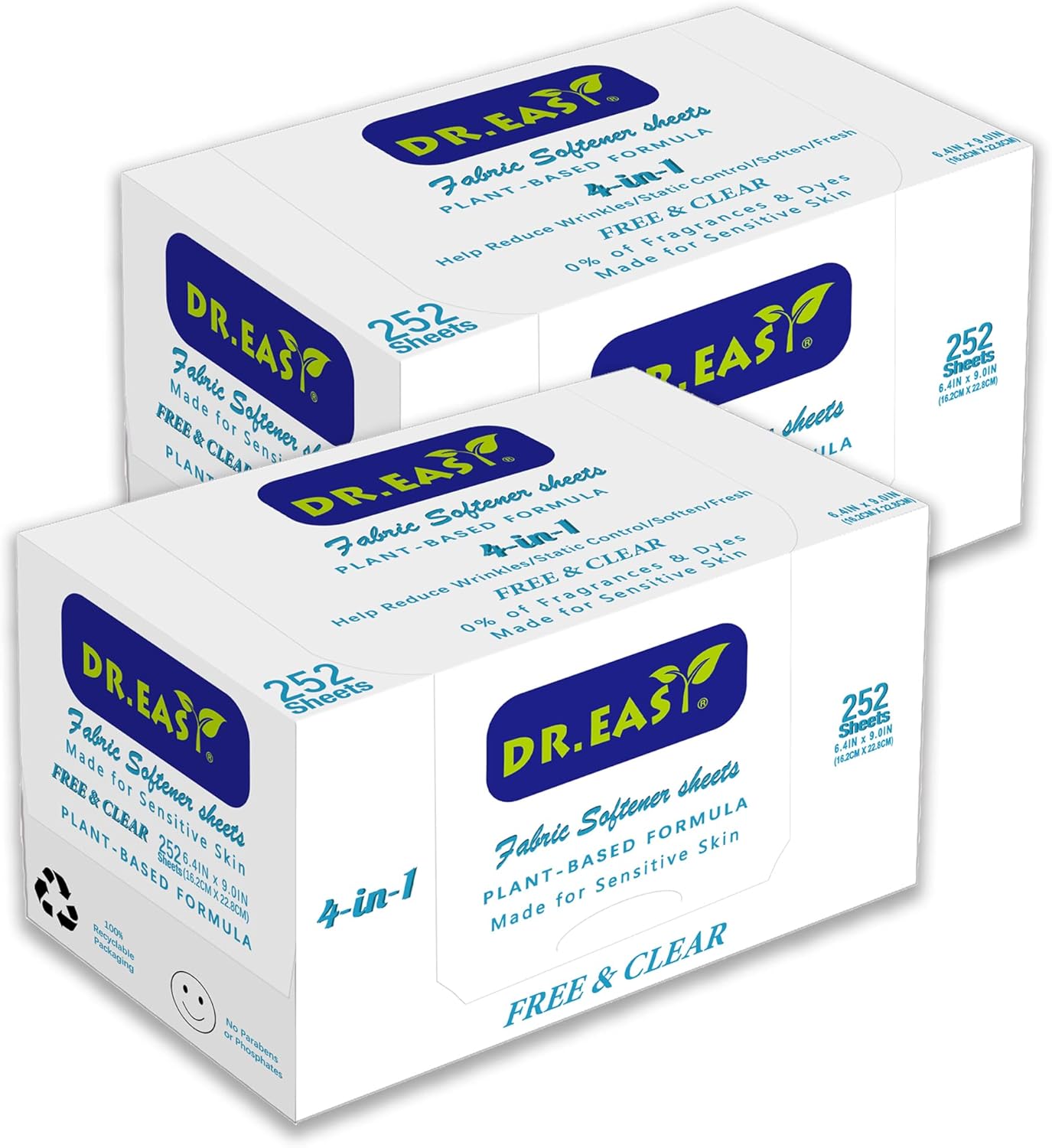 DR.EASY Dryer Sheets Plant Based Formula 504 Ct Fabric Softener sheets for Laundry Free & Clear Essential Oil Scented No Artificial Fragrances No Dyes Reduce Static & Wrinkles Help Repel Pet Hair