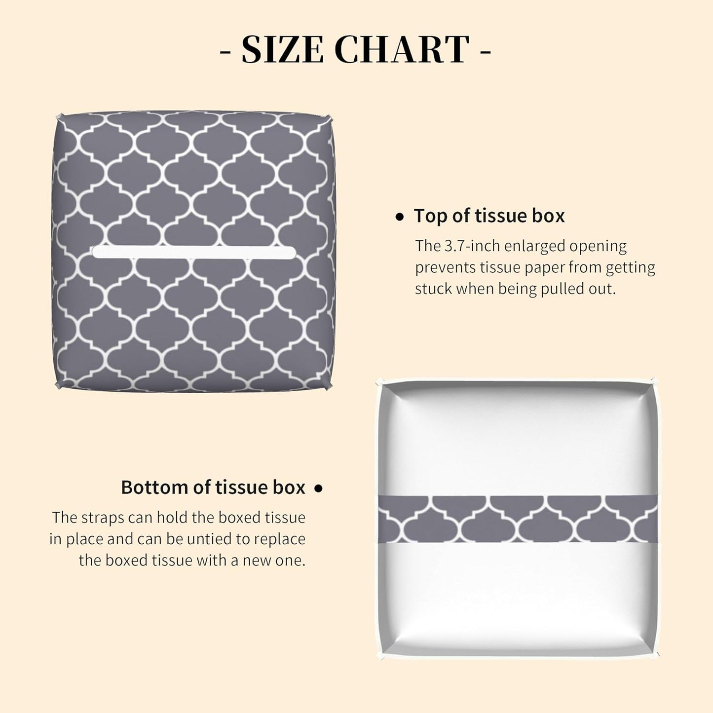 Tissue Box Cover Square, Grey Moroccan Tile Leather Tissue Box Cover Decorative Facial Paper Organizer Dispenser for Bathroom Kitchen Bedroom Vanity Countertop Night Stands