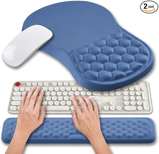 Hokafenle 2 in 1 Ergonomic Mouse Pad Wrist Support & Wrist Rest for Computer Keyboard Set, with Relieve Carpal Tunnel Pain Massage Bulge and Full Memory Gel Design (2In1 Set, Midnight Blue)