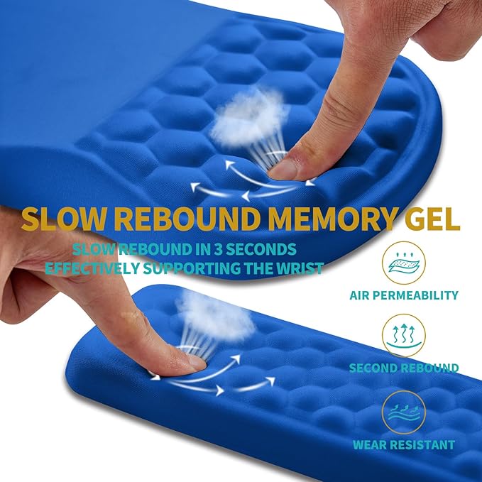 Hokafenle 2 in 1 Ergonomic Mouse Pad Wrist Support & Wrist Rest for Computer Keyboard Set, with Relieve Carpal Tunnel Pain Massage Bulge and Full Memory Gel Design (2In1 Set, Dg Blue)