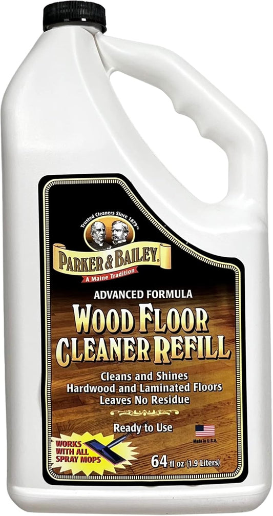 PARKER & BAILEY WOOD FLOOR CLEANER – Use on Hardwood, Laminated or Faux Finished Floors. Shine Restorer Protector, Surface Cleaner Supplies Home Improvement, Natural Look, Cuts Grease, 64oz