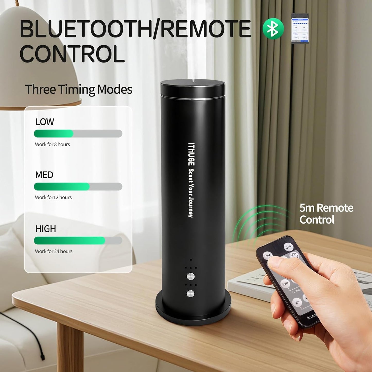 Waterless Essential Oil Diffuser for Large Room, 1200 Sq Ft Coverage with Bluetooth App & Remote Control with 100ml Empty Bottle, Cold Air Aromatherapy Machine for Home Office, Quiet Operation(M202B)