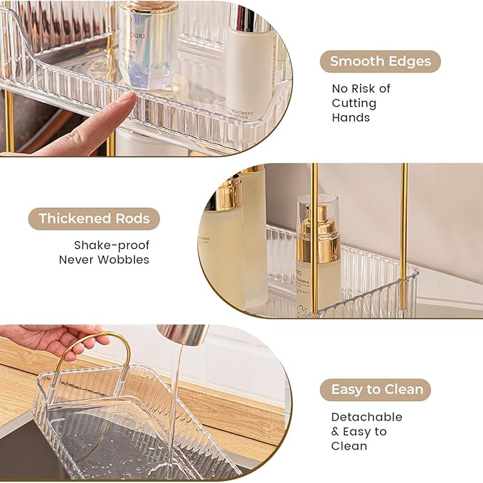 Aveniee Bathroom Counter Organizer, 2 Tier Perfume Skin Care Countertop Storage Shelf, Vanity Makeup Tray for Cosmetic Skincare Lotion,Clear