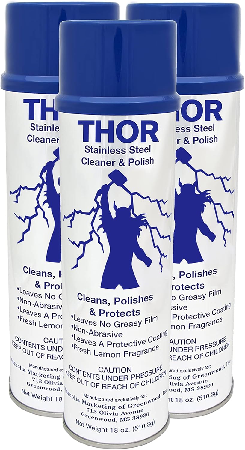 Thor 18 Oz Stainless Steel Cleaner & Polish: Clean and Polish Stainless Steel Appliances Including Brass, Copper, Aluminum, Formica and Porcelain Surfaces (3)