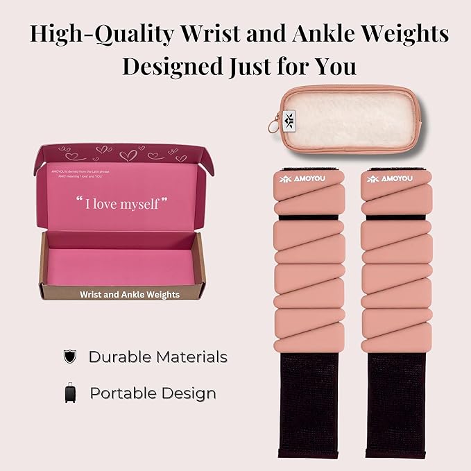 AMOYOU Wrist & Ankle Weights for Women – 2 lb Ankle Weights (Set of 2, 1 lb Each) | Arm Weights for Women | Leg Weights for Walking, Yoga, Cardio & Strength Training