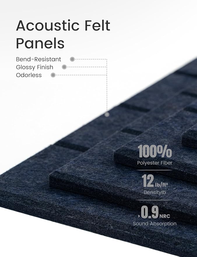 Felt Bulletin Board Tiles Large 48" x 36" Cork Board Alternative-12 Pack with 70 Adhesive Tabs, Thick Slat Wall Panels for Office Decor, Push Pin Board Wall Organizer Alternative -Denim Blue