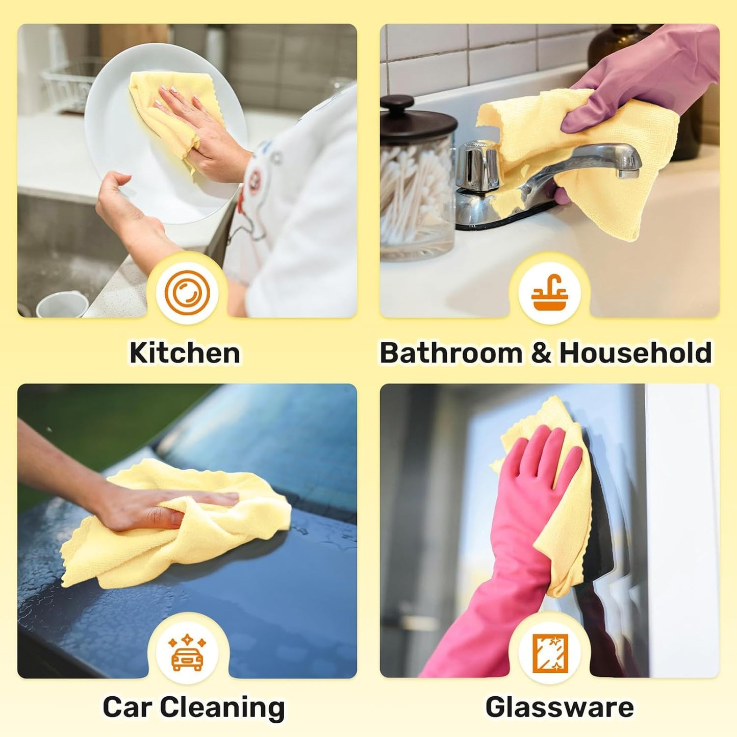 Microfiber Cleaning Cloths Roll, 75 Pack Tear Away Microfiber Towels Roll, 12" x 12" Lint Free Rags, Reusable Cleaning Cloths, Washable, Scratch Free,Ultra Absorbent Dish Rags(Yellow)