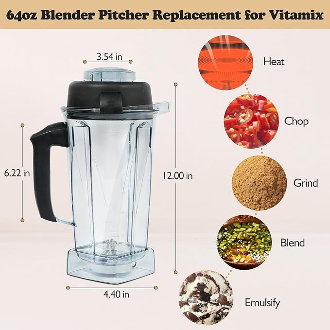 For Vitamix Blender Pitcher 64oz for Vitamix Replacement Pitcher 5200 6300 5000 VM0101 VM0102 VM0103 VM0197 6000 Classic/Explorian/Commercial Blender Cup