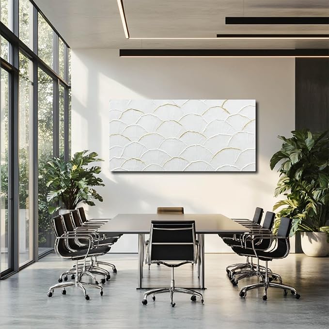 Inspirational Wall Decor for Office - Shell White and Gold Canvas Abstract Wall Art - Large Framed Wall Decorations for Living Room Home 29x58 Inch