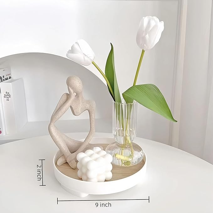 Round Decorative Tray for Coffee Table, Entryway Table, Bathroom Decor, Desk Organizer for Perfume, Candles, Keys, Jewelry Home Decor Trays (Round)