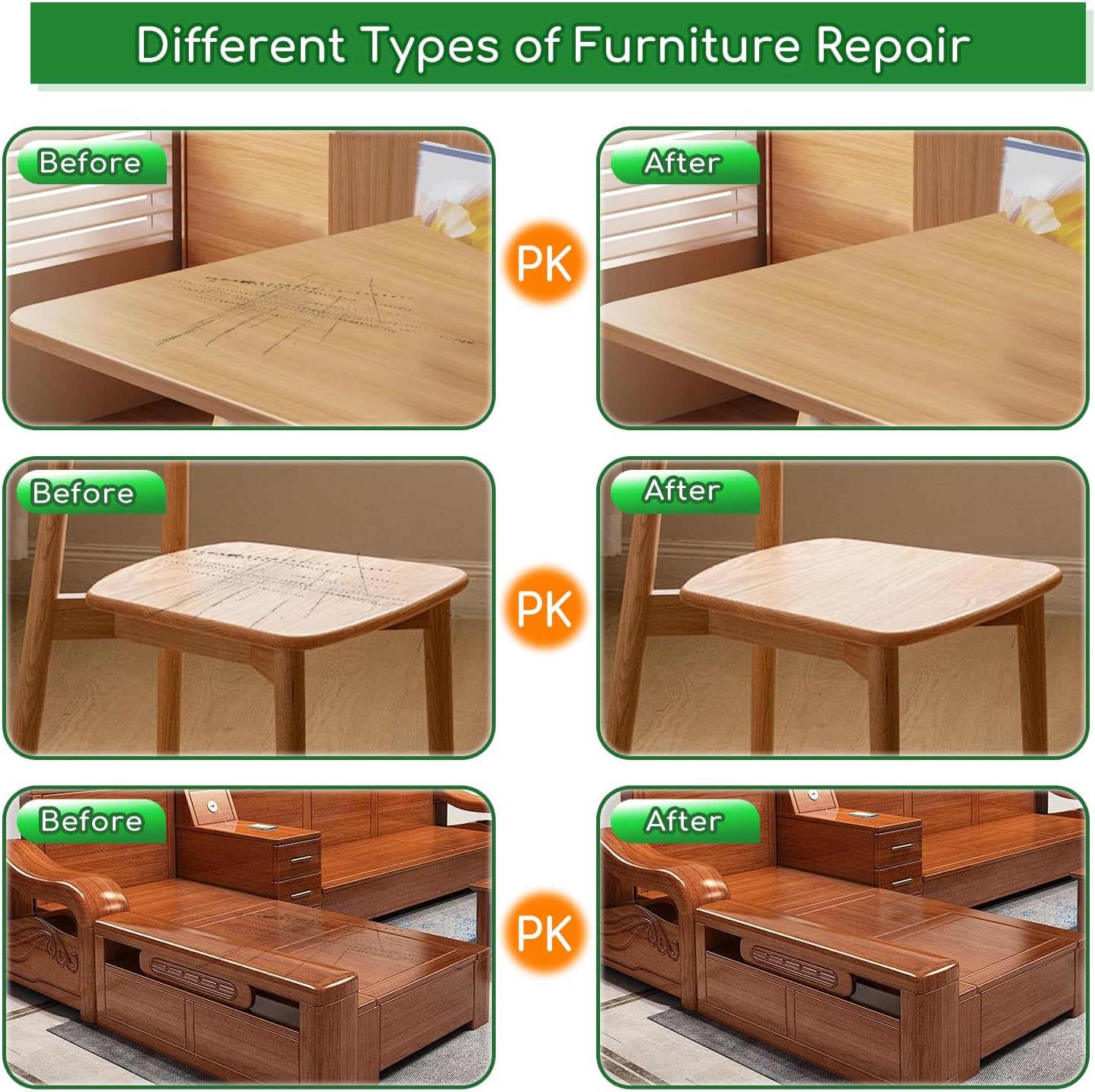 Wood Furniture Repair Kit, 24 Colors Wood Touch up Filler, Repair Scratch, Cracks, Stains, Discoloration for Wood Furniture, Door, Cabinet, Floor, Table Surface Wood - Gray Series