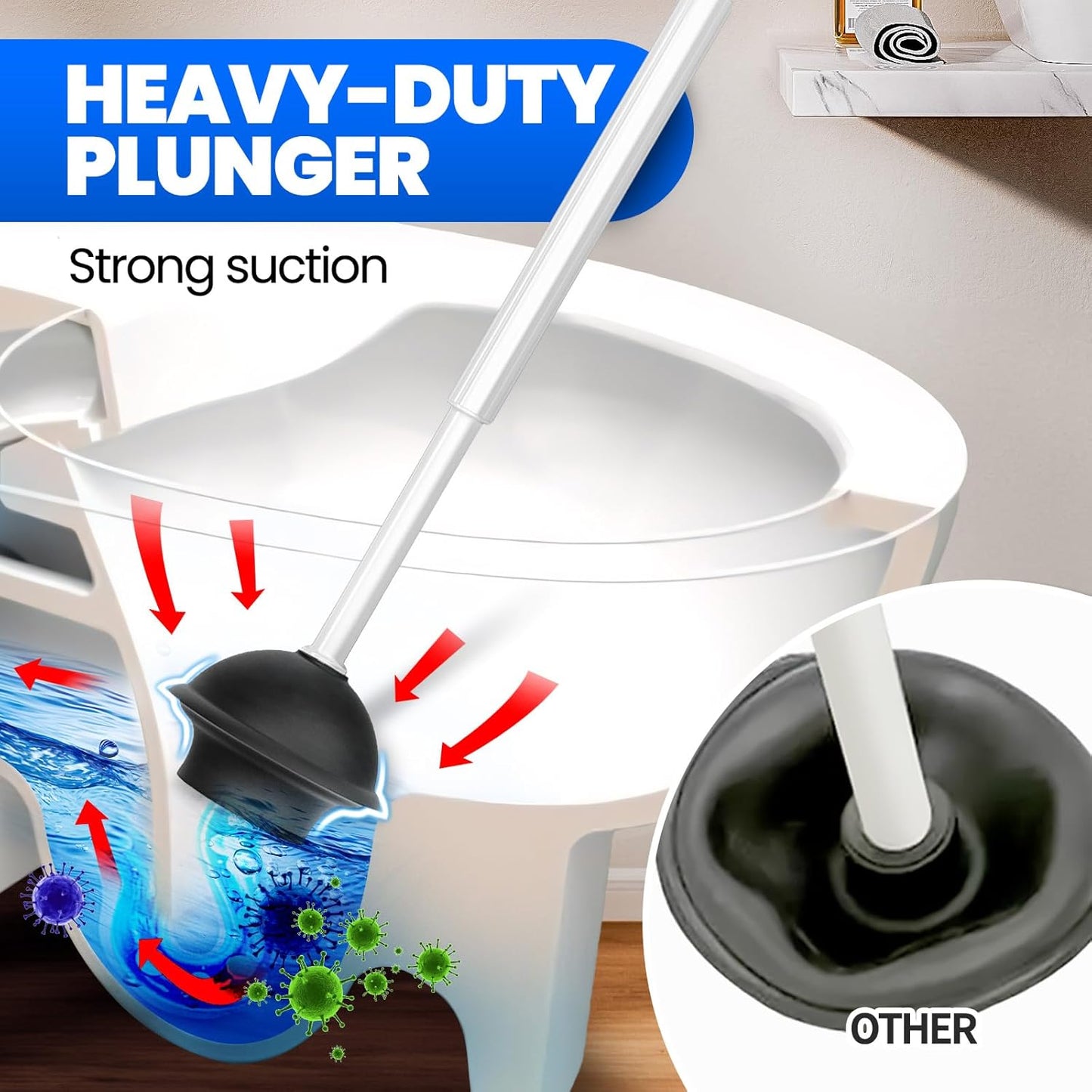 2 in 1 Toilet Brush and Plunger Set, Extended Handle Plunger,Toilet Bowl Brush Plunger Set,Bathroom Cleaning Tools,Cleaning Brush,Cleaning Supplies,Toilet Brush Plunger Combo,Dark Grey