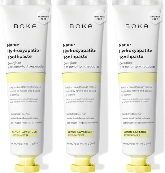Boka Fluoride Free Toothpaste, Nano Hydroxyapatite Toothpaste, Appropriate for Sensitive Teeth - for Adult, Kids Oral Care - Lemon Lavender Flavor, 4 Fl Oz 3Pk US Manufactured