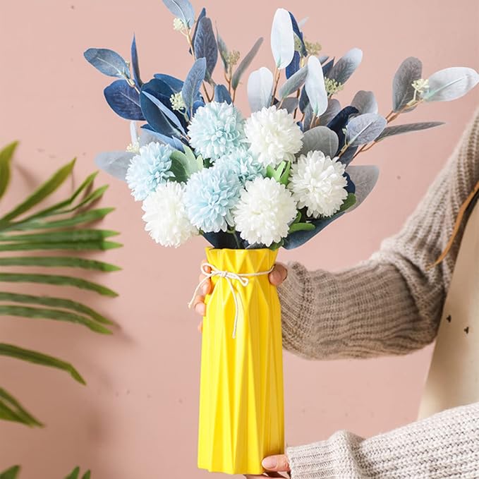 Ceramic Vase for Home Decor Yellow Modern Flower Vase for Pampas Grass Dried Flowers 9.5" H x 3.9" W Vases for Living Room Decorations Porcelain Tulip Vases for Table Kitchen Decor