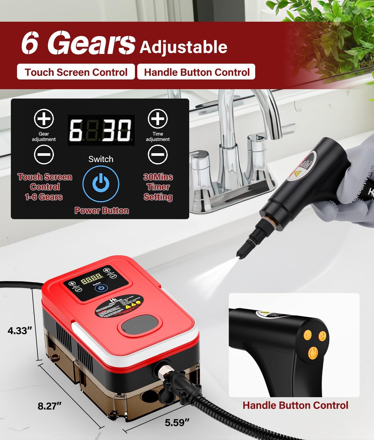 HK Steam Cleaner,10s Heat-Up,1.2L Tank, 6-Level Adjustable Handle,1500W Steamer for Cleaning, Portable Steamer for Cleaning with 20PCS Accessories, Steam Cleaner for Home,Car,Dirt,Grease,Grout,Tile