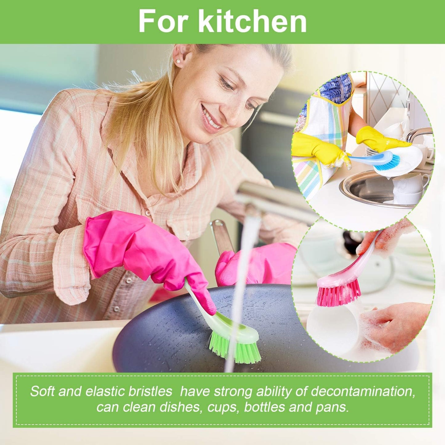 5 Pieces Long Dish Brush with Handle Assorted Color Dishwashing Brush with Suction Cup Multipurpose Scrub Cleaning Tool for Kitchen, Toilet, Etc.