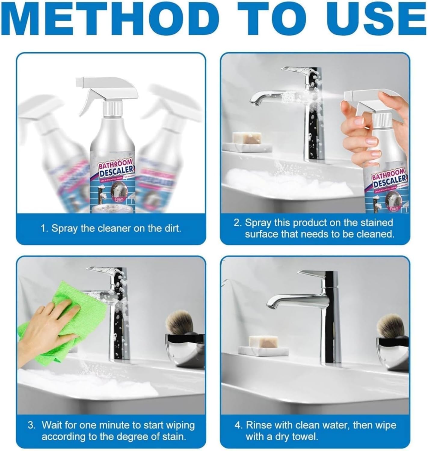 Bubble Cleaner Foam, 2025 Upgrade Bathroom Cleaner Spray Bathroom Cleaner Bath-room Glass Descaler To Tile Faucet Remover Tub Cleaner (2pcs)