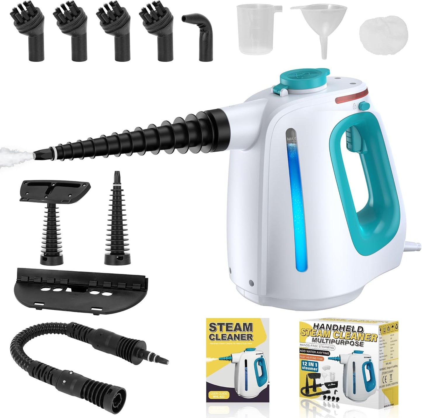 Steam Cleaner,Steamer for Cleaning,Steam Cleaner for Home,Cleaning With Lockable Steam Button and 12pcs Accessories,at Any Time Unlimited Water Addition, Use On Grout Cleaners, Tiles, Floors