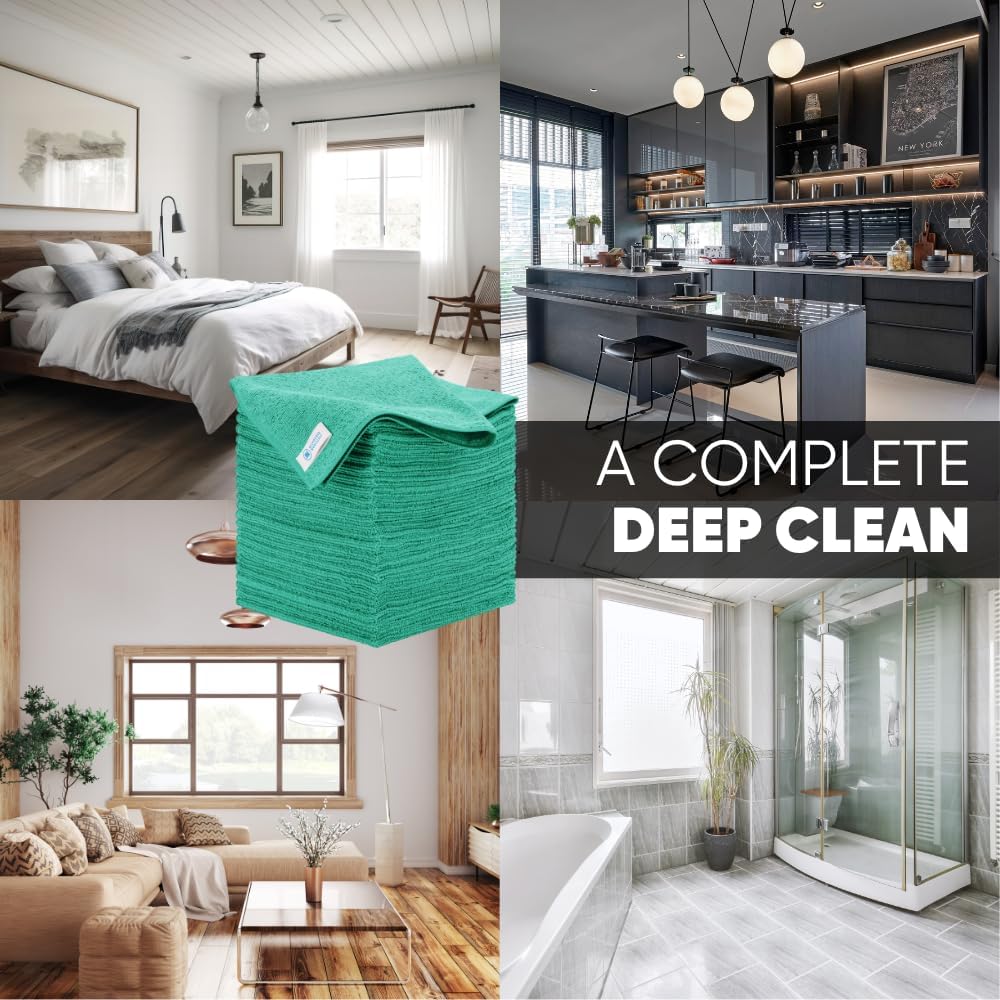 Microfiber Wholesale 16" x 16" All Purpose Towels - 50 Pack - Reusable Wash Cloths, Dust, Kitchen, Car, Shop Rags for Cleaning (Green)