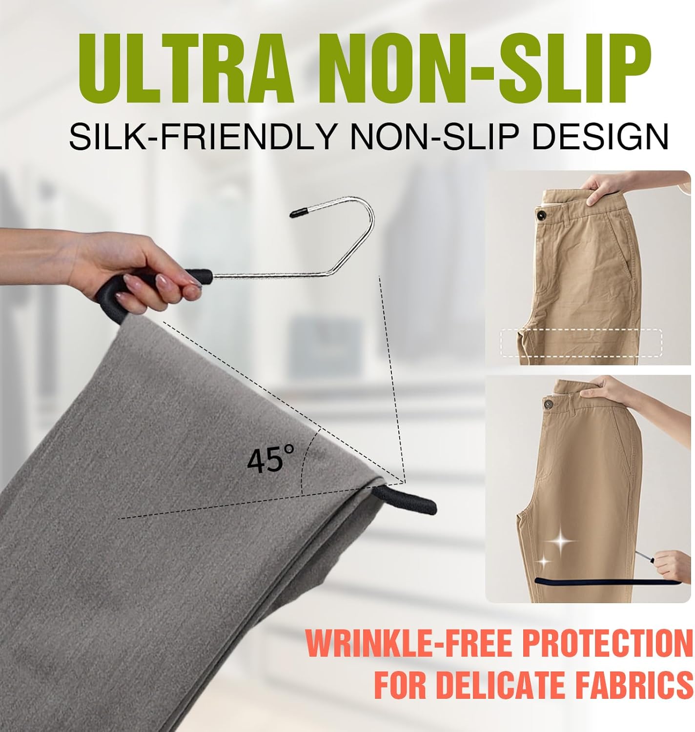 Spring Fever Open Ended Non Slip Sponge Padded Pants Hangers - Chrome Plating Foam Heavy Duty Space Saving Black Long 20