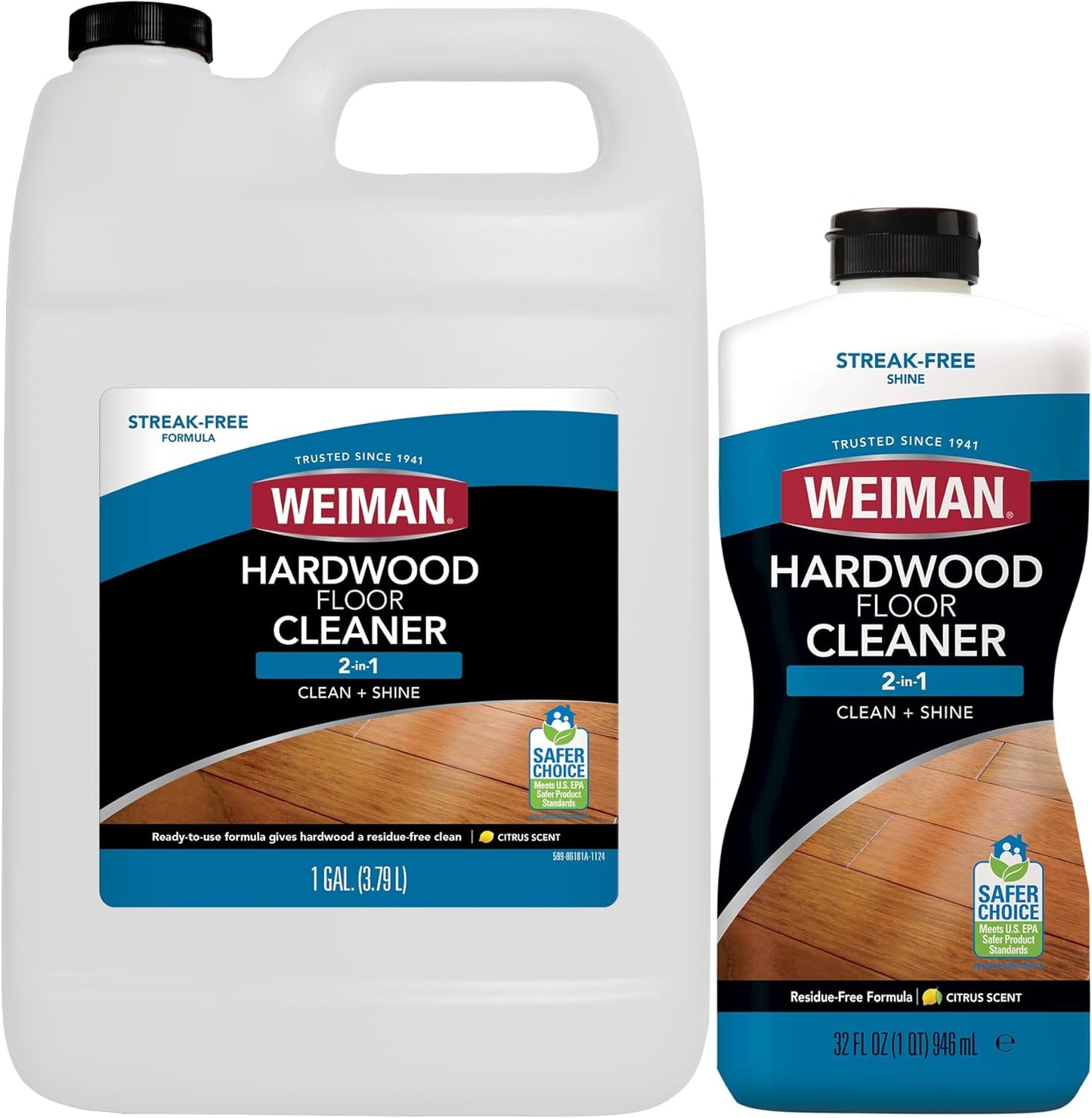 Weiman Hardwood Floor Cleaner Gallon and Refillable Squeeze Bottle - Finished Wood Surfaces