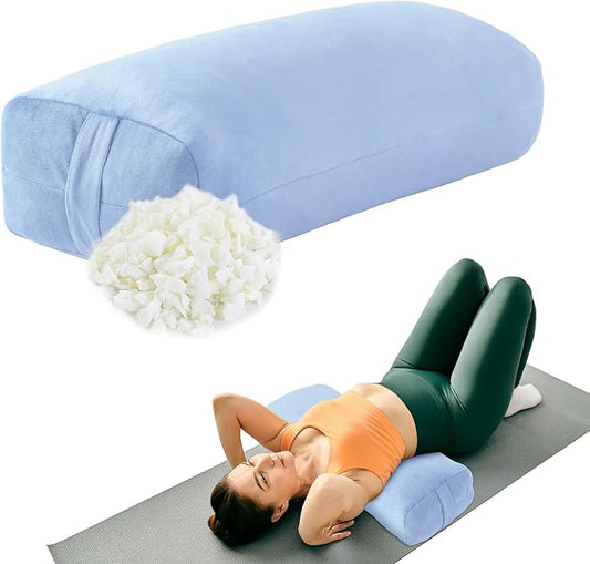 HOMBYS Shredded Foam Yoga Bolster Pillow for Restorative Yoga & Meditation, Versatile Rectangular Yoga Support Pillow Premium Meditation Cushion with Washable Velvet Cover& Carry Handle