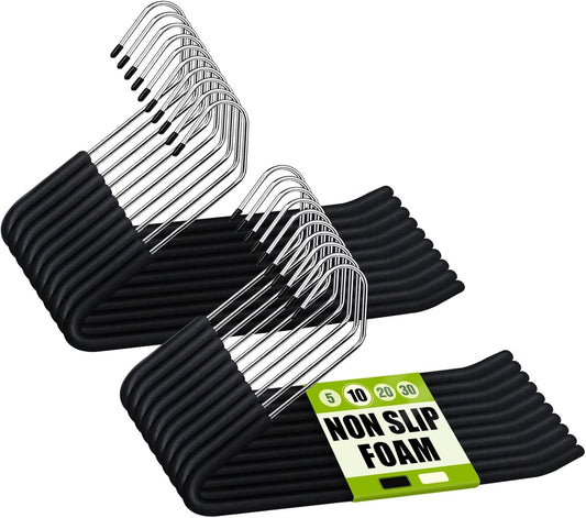 Spring Fever Open Ended Non Slip Sponge Padded Pants Hangers - Chrome Plating Foam Heavy Duty Space Saving Black 20