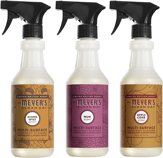 Mrs. MEYER'S CLEAN DAY Multi-Surface Cleaner 3 Pack Variety 16 OZ Each, 1 CT (Mum + Apple Cider + Acorn Spice)