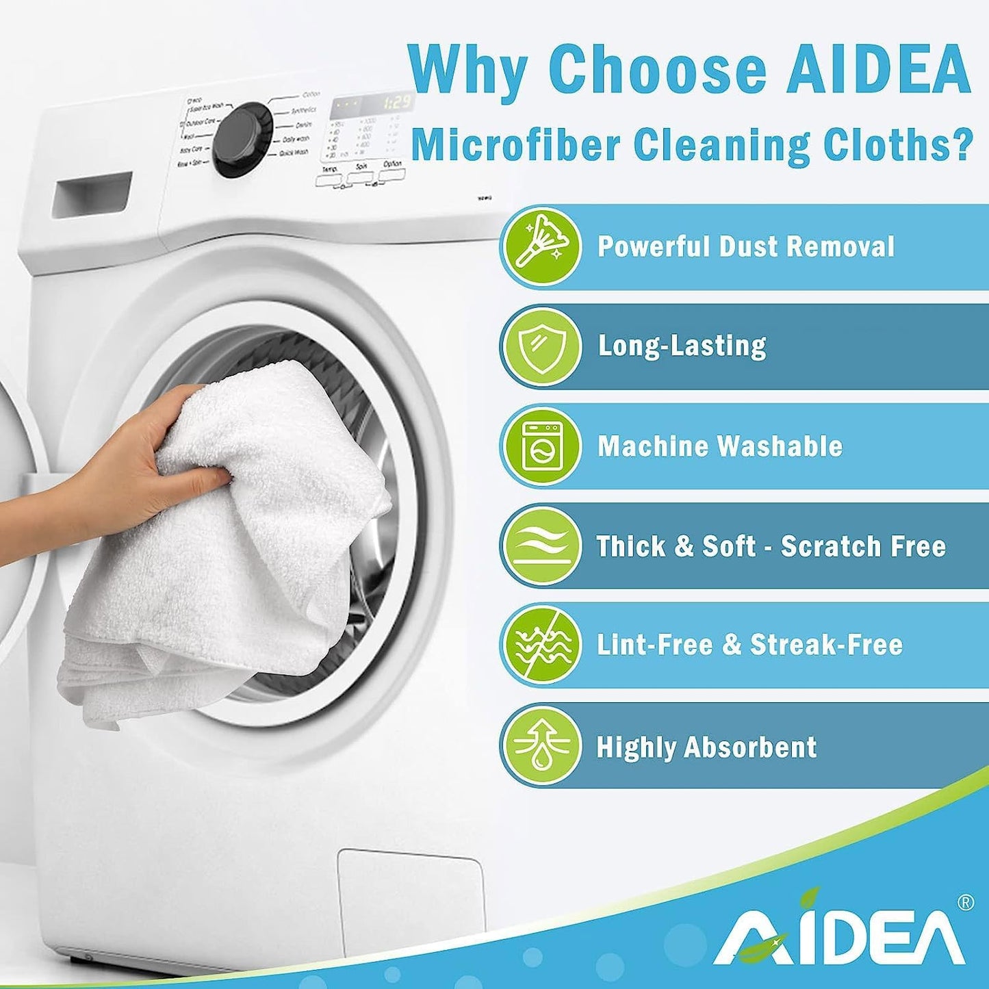 AIDEA Microfiber Cleaning Cloth 12PK, Dish Cloths White, Strong Water Absorption, Lint Free Rags, Scratch Free, Streak Free Microfiber Towels, Kitchen Dish Towels White, 11.5"x 11.5"