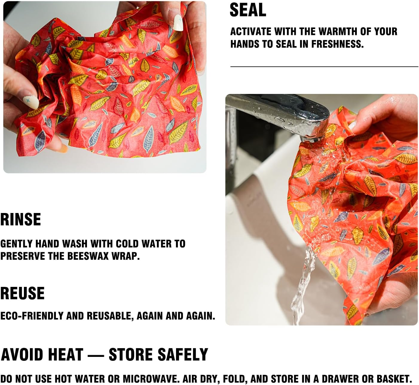 Reusable Beeswax Food Wraps - 6 Pack Blossom pattern (3S,2M,1L) for Homemade Bread Storage, Sandwich Wrap & Bowl Covers | Alternative to Aluminum Foil | Biodegradable, Organic, Zero Waste