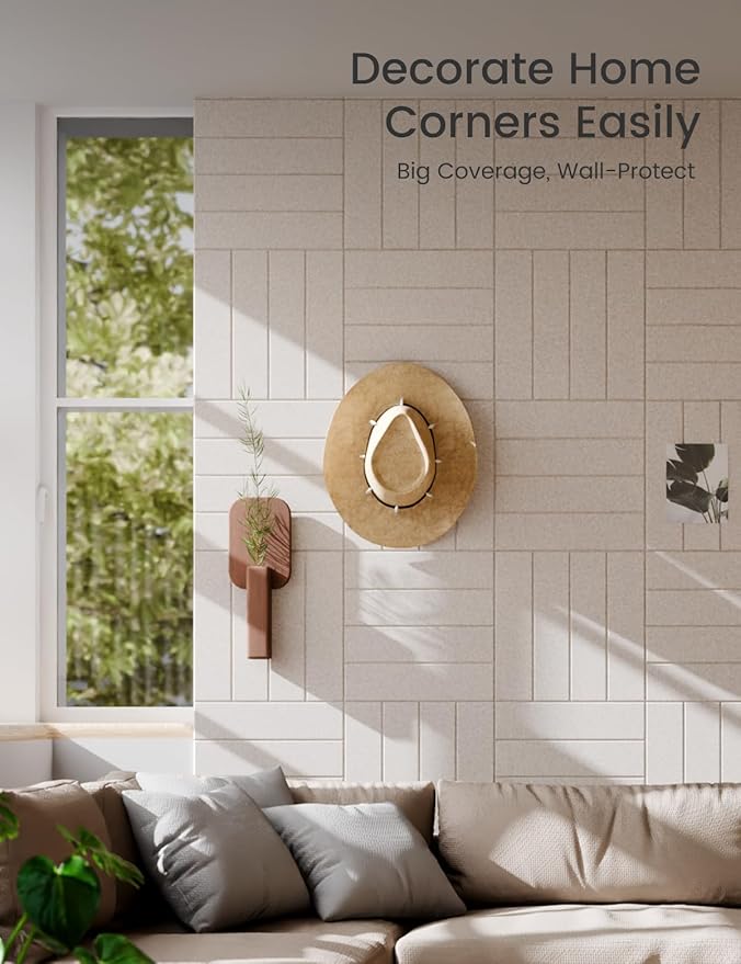 Felt Bulletin Board Tiles Large 36" x 24" Cork Board Alternative-6 Pack with 40 Adhesive Tabs, Thick Slat Wall Panels for Office Decor, Push Pin Board Wall Organizer Alternative - Oatmeal