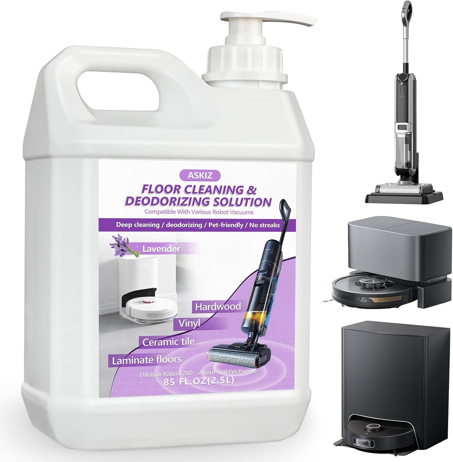 85 FL OZ Floor Cleaning Solution,Floor Cleaner for Mopping with Tineco,Deep Cleaning &Deodorizing for Roborock,Compatible with Saros Series,S8/S7 Series,Q Revo/Q Series,iFLOOR Series Wet Dry Vacuum