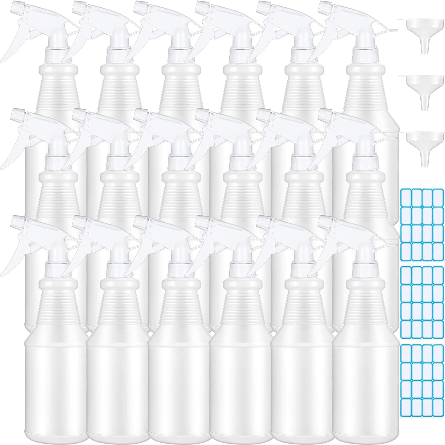 Yinder 18 Pcs 16 Oz Plastic Spray Bottle Bulk Empty Refillable Spray Bottles for Cleaning Solution Leak Proof Water Sprayer with Adjustable Nozzle Mist/Stream Mode(White)