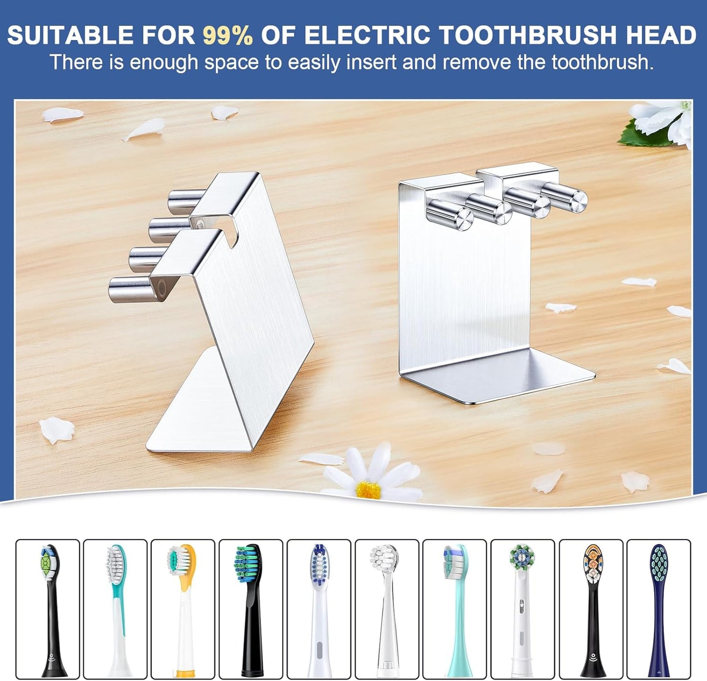 Toothbrushes Holder, Stainless Steel Electric Toothbrush Head Holder, Electric Tooth Brush Stand, Electric Toothbrush Holder Wall Mounted or Desktop, Shower Tooth Brush Head Holder Storage
