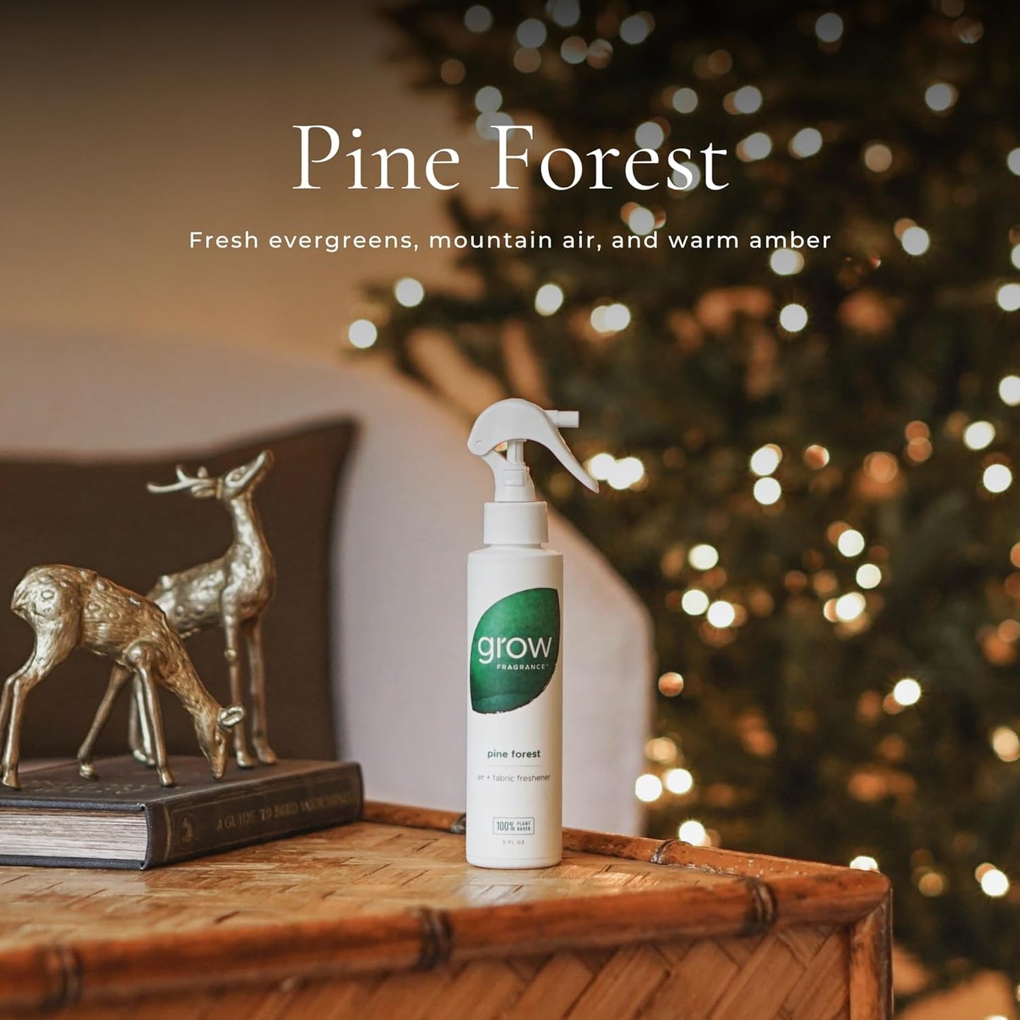 Grow Fragrance Certified Non Toxic, 100% Plant Based Fabric and Room Air Freshener Spray. Made with All Natural Essential Oils (Holiday 3 Pack - Pine Forest, Holiday Hearth, Snowscape) 3 x 5oz