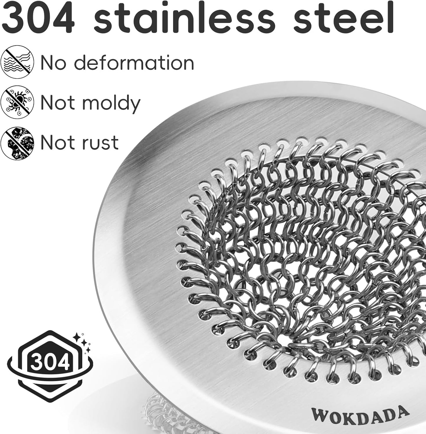 Revolutionary Kitchen Sink Drain Strainer/Patented Reversible Chain Mesh, Effortless Cleaning & Debris Catcher, Large Capacity, No Clog, 304 Stainless Steel & Rust-Proof/Handmade