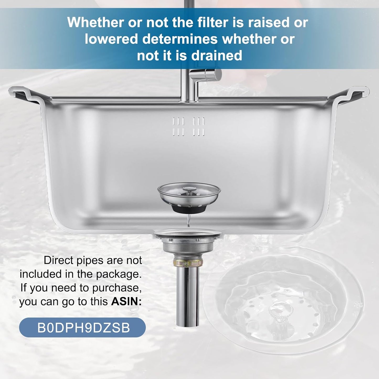 ZM Kitchen Sink Stainless Steel Basket Strainer with Drain Assembly, 3-1/2 Inch Sink Drain Stopper Plug