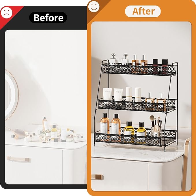 Vintage 3 Tier Spice Rack Organizer for Kitchen Counter, Bathroom Counter Organizer, 3 Tier Bathroom Counter Organizer for Spices Makeup Perfumes, Retro Countertop Organizer