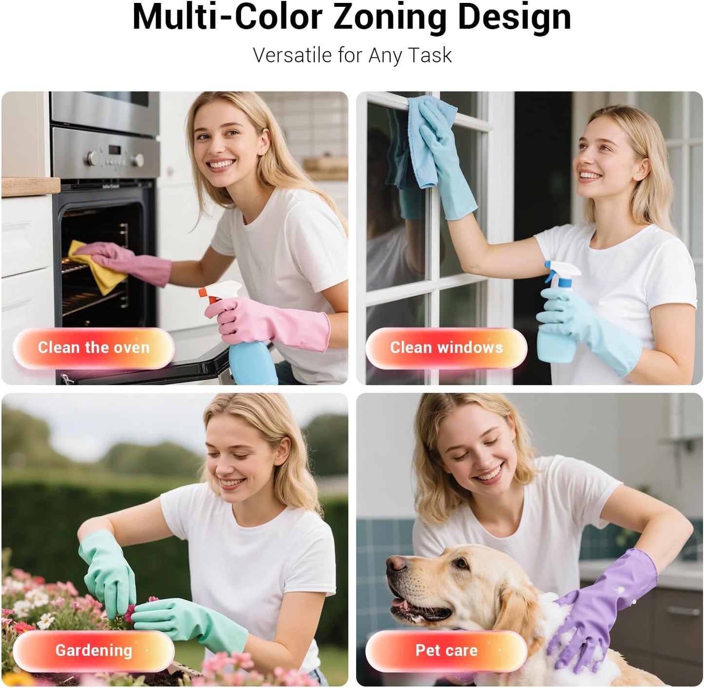 ThxToms 4 Pairs Rubber Kitchen Dishwashing Gloves, Reusable Household Cleaning Gloves,Non-Slip,Long-lasting