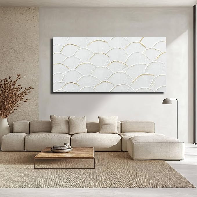 Inspirational Wall Decor for Office - Shell White and Gold Canvas Abstract Wall Art - Large Framed Wall Decorations for Living Room Home 29x58 Inch