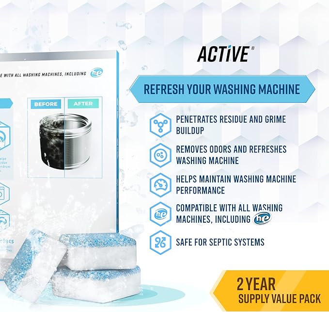 Washing Machine Cleaner Descaler 48 Pack - Value Size Deep Cleaning Tablets HE Front Loader & Top Load Washer, Septic Safe Eco-Friendly Deodorizer, Clean Inside Laundry Drum Tub Seal - 48 Count