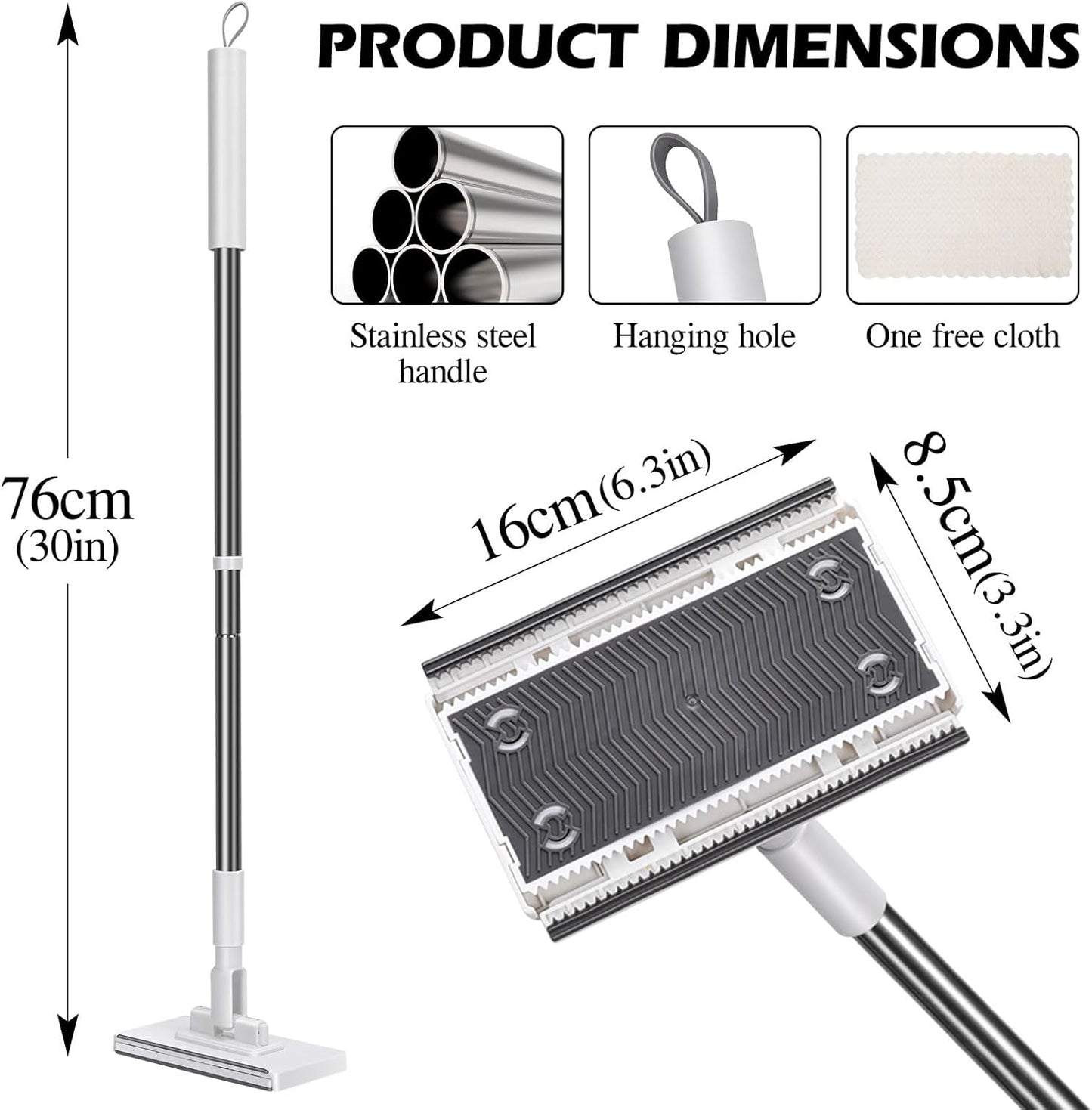 Mini Sweeper Mop,Masthome Reusable Clamp Mop with Short Stainless Steel Handle,1 Second Installation,Flat Dust Mops for House Wall,Bathroom, Windows, Corners, Includes 1 Sweeping Cloth