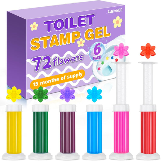 6 Pack Toilet Gel Stamp, 72 Stamps 6 Kinds Of Scent Toilet Bowl Cleaner Gel, Long-Lasting Flowers Shaped Bathroom Freshener, Keeps Toilet Fresh Fragrant and Clean