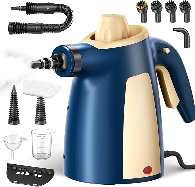 Steam Cleaner, Pressurized Handheld Multi-Surface Natural Steam Cleaner with 12 PCS Accessories & Safety Lock, 350ML Large Capacity, Steamer for Car, Home, Upholstery, Kitchen, Window, Grime and More