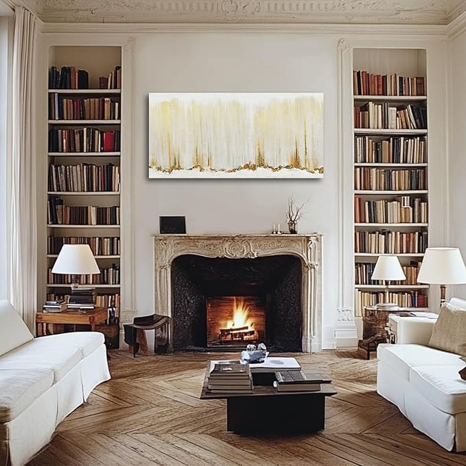 WINKAILIN Gold Wall Art White Line Canvas Paintings Wave Wall Decor for Bedroom Minimalist Abstract Pictures for Walls 24x48 Inch Poster for Office Living Room